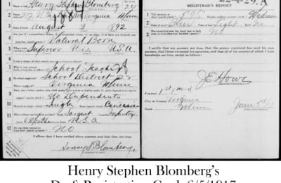 Henry Blomberg Draft Registration Card, dated June 5th 1917 (ExploreSuperior©)