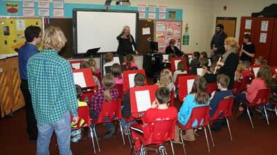 Lois Veenhoven Guderian and some of her UW-Superior students in the music classroom at Lake Superior Elementary School in Superior | Explore Superior