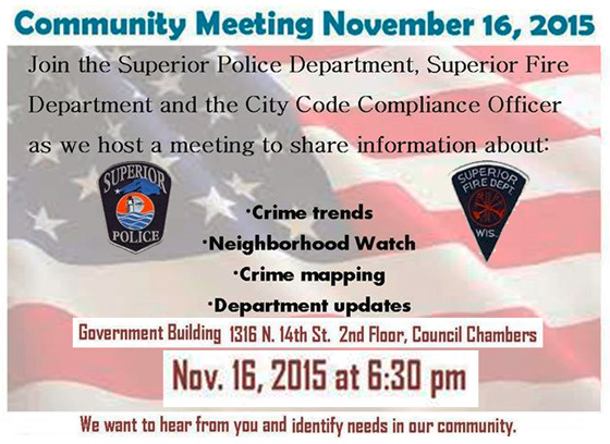 Community Meeting announced by Superior Police & Fire Depts | Explore Superior