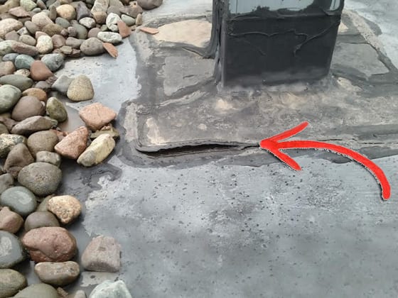 Bryant Roof - Ventilation duct boot edge gap due to glue failure. Found and patched Fall 2015 | Explore Superior©